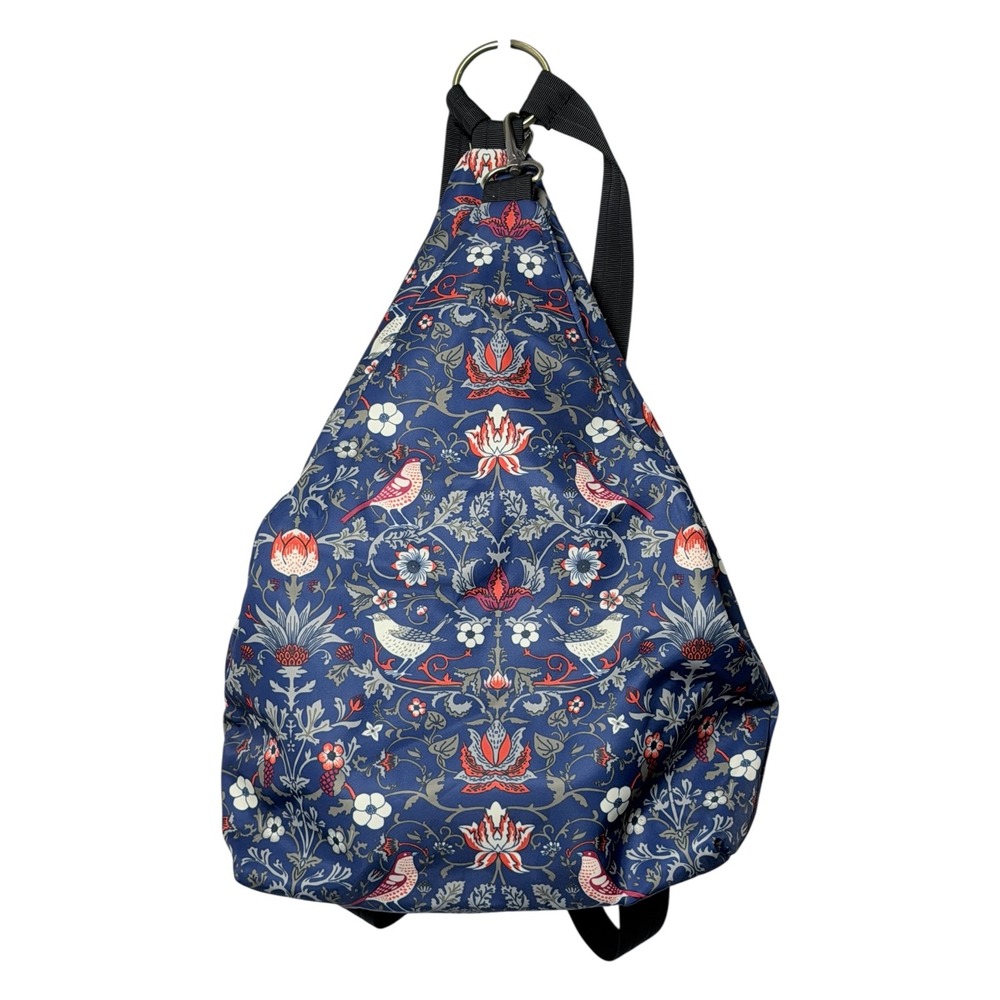 Butterfly Black Sling Backpack Women Blue Floral Bird William Morris Print Bag
